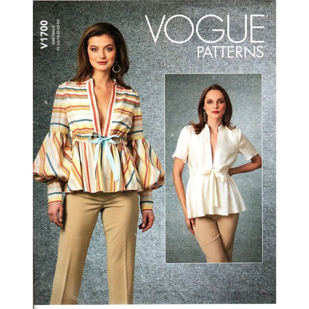 Vogue V1700 Misses 16 to 24 Deep V Neck Blouse Top Uncut Sewing Pattern